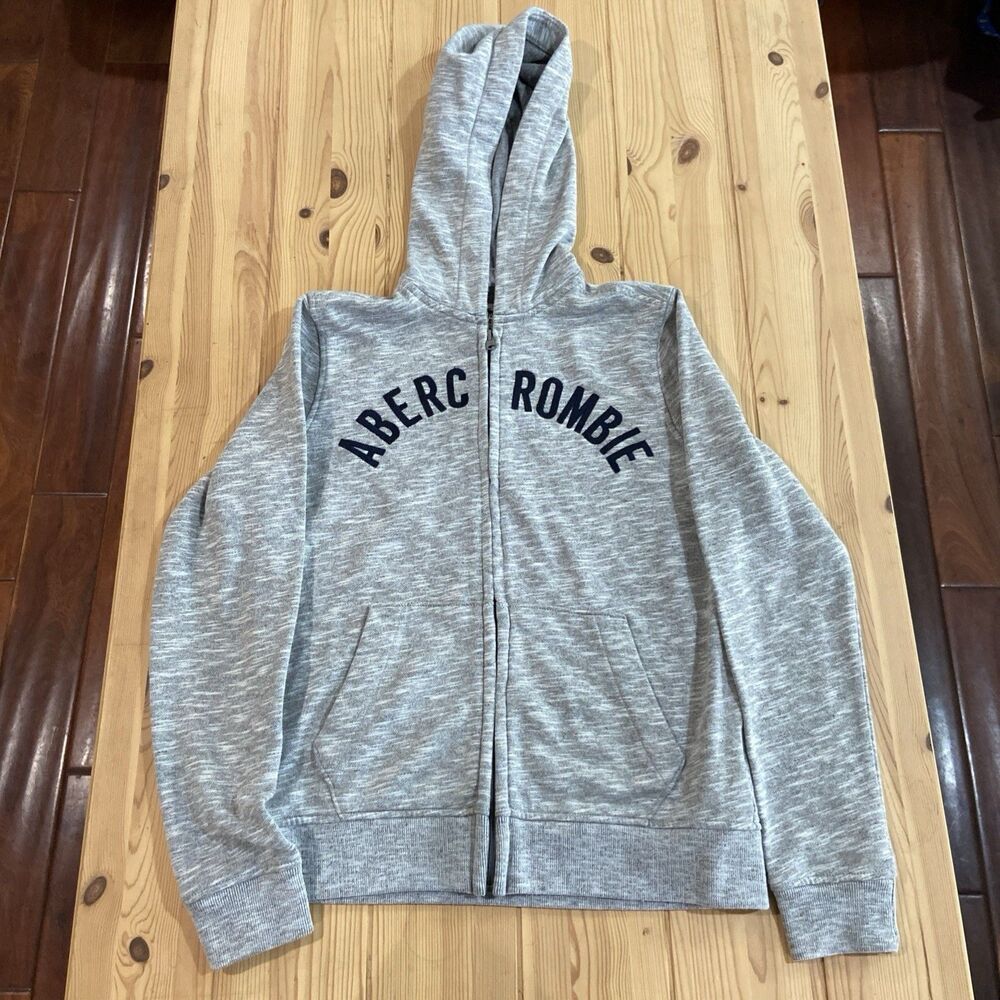VTG Y2K Abercrombie Full Zip Hoodie Sweatshirt Youth Size 13/14 Gray Spellout